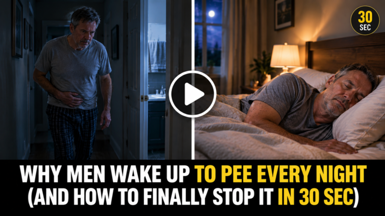 Man struggling with nighttime urination compared to sleeping peacefully through the night